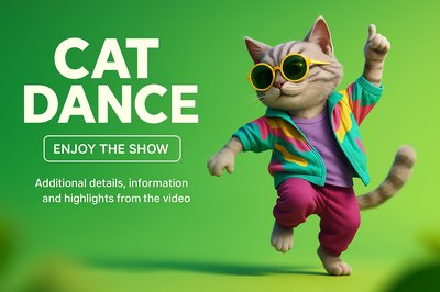 Dancing Cat in Sunglasses on Green Background