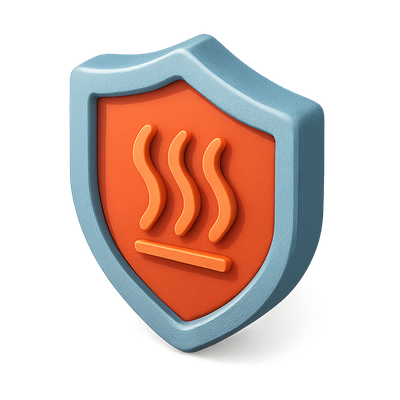 3D Shield Icon with Heat Symbol for Protection