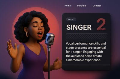 3D Website Visualization Featuring a Singer with Integrated Design Elements