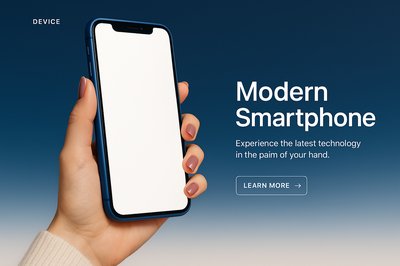 Stylish Blue Smartphone in Hand with Modern Design Elements