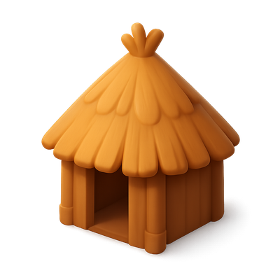 Stylized 3D Icon of a Wooden Hut