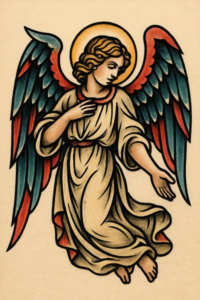 Illustration of an Angel with Colorful Wings
