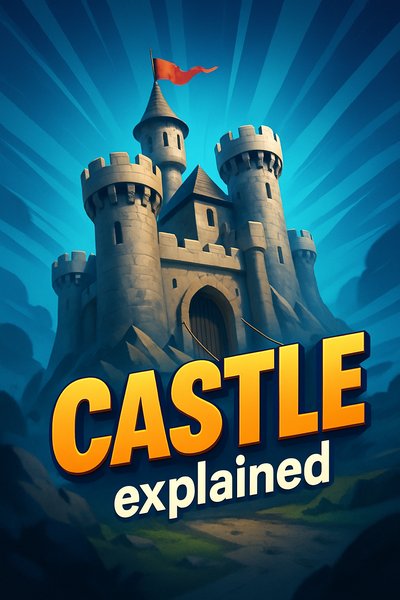 Dynamic Castle Illustration with Bold Typography