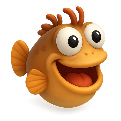 Comical 3D Blenny Icon with Playful Expression