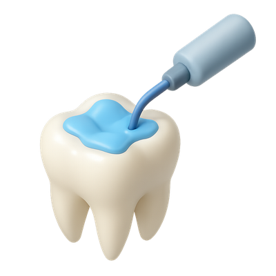 3D Dental Sealant Icon with Tooth and Applicator