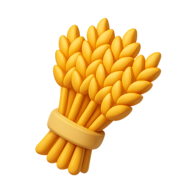 3D Wheat Icon with Bright Yellow Color