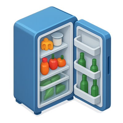Stylized 3D Fridge Icon with Food Items