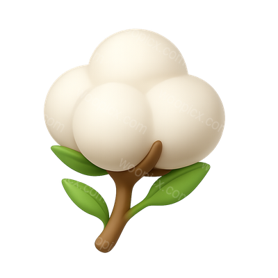 Stylized 3D Cotton Plant Icon with Isometric Design