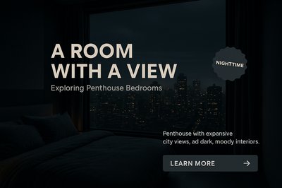 Stylish Penthouse Bedroom with City View at Night