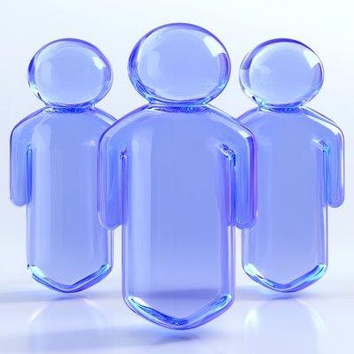 Stylized 3D Glass Figures in Blue