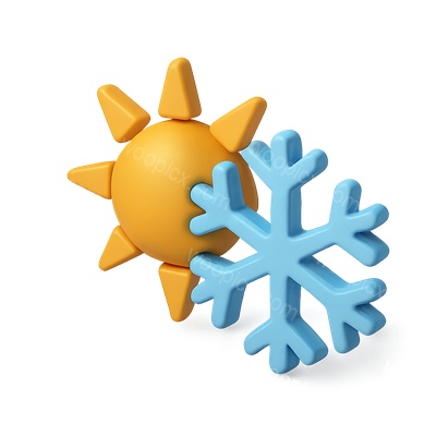 Stylized 3D Sun and Snowflake Icon Design