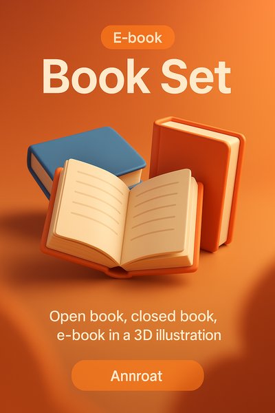 3D E-book Set Illustration Featuring Open and Closed Books
