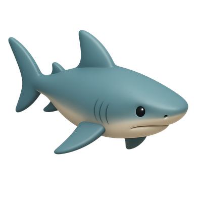 Stylized 3D Bull Shark Icon in Isometric View