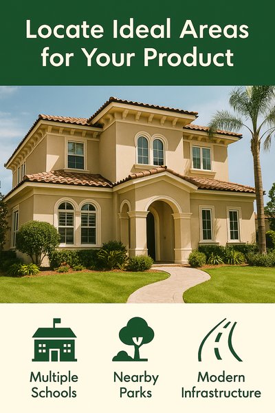 Real Estate Promotional Graphic Highlighting Ideal Locations