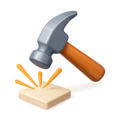 3D Hammer Impact Icon with Striking Effect
