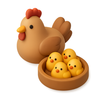 Charming 3D Brood Icon Featuring Chicken and Chicks