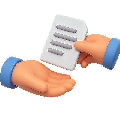 3D Icon of Hands Exchanging a Document in Isometric View