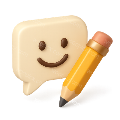 3D Smiling Speech Bubble Icon with Pencil