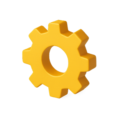 3D Yellow Gear Icon Representing Mechanism or Settings