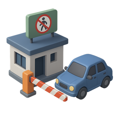 3D Border Crossing Icon with Vehicle and Barrier