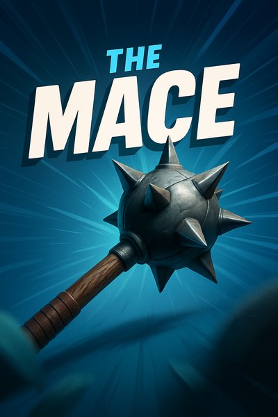 Dynamic Mace Illustration with Bold Typography