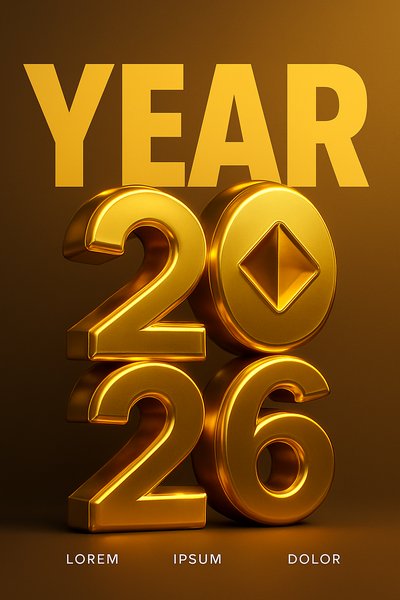 Bold 3D Golden Symbol for 2026 in Minimalistic Style