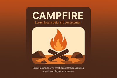 Stylized Campfire Illustration with Geometric Elements