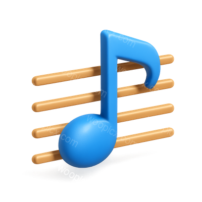 3D Musical Note Icon with Lines in Isometric View