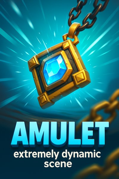 Dynamic Amulet Illustration with Bold Title