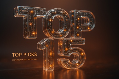 Hyperrealistic 3D Art of 'TOP 15' with Glowing LEDs