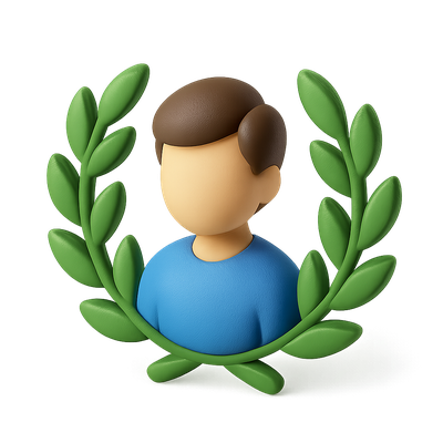 3D Icon of Person Surrounded by Laurel Leaves