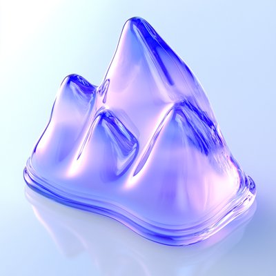 Abstract Glass Mountain Sculpture in Purple Tones