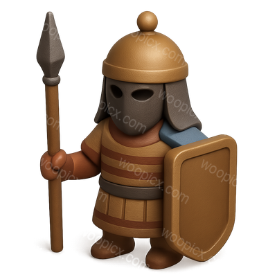 Stylized 3D Warrior Icon with Shield and Spear