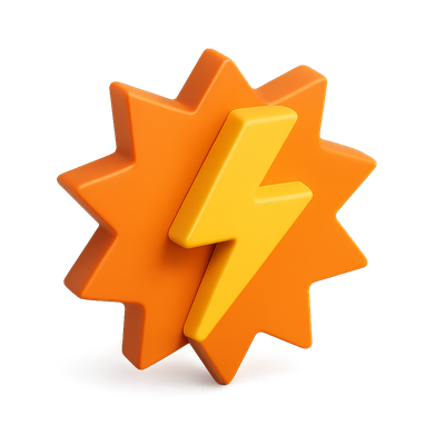 3D Lightning Bolt Icon with Starburst Design