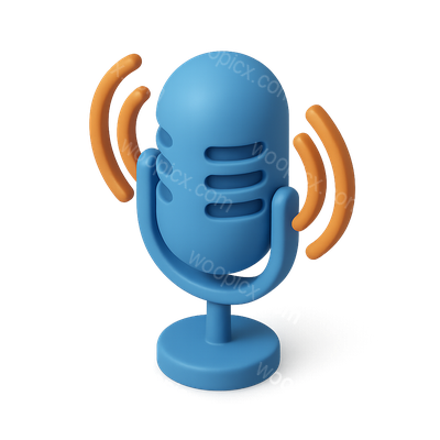 Stylish 3D Podcast Microphone Icon with Sound Waves