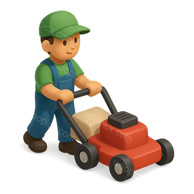 3D Lawn Care Icon Featuring a Specialist with a Mower