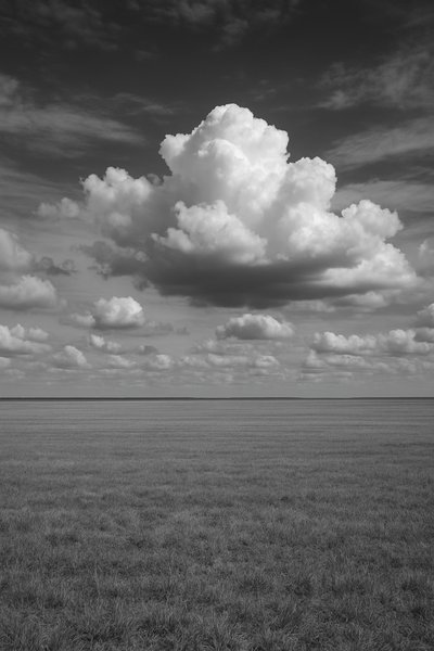 Black and White Landscape with Dramatic Clouds