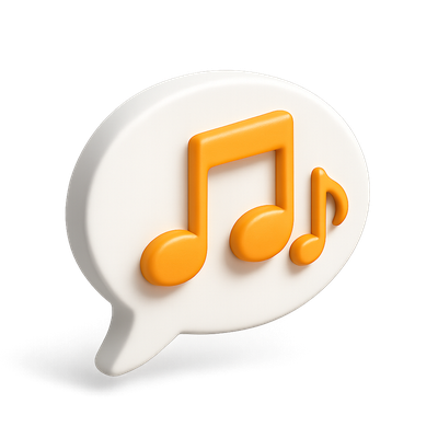 3D Icon of Musical Notes in Speech Bubble Design
