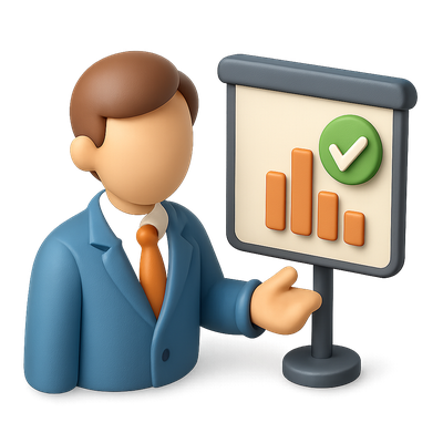 3D Consultant Icon with Presentation Chart in Isometric View