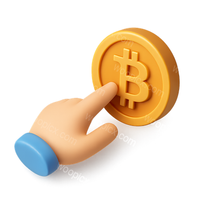 3D Bitcoin Coin with Touching Hand Illustration