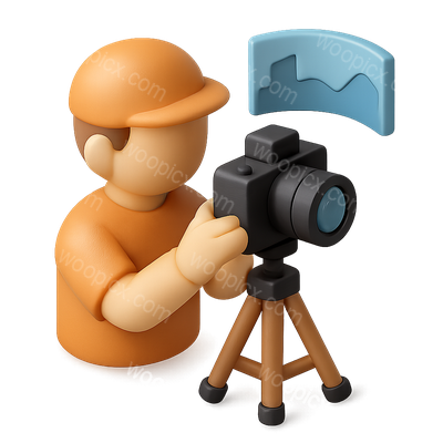 3D Icon of a Photographer with Camera and Panoramic View