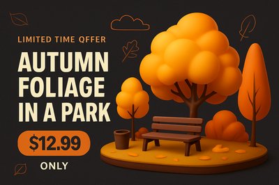 Vibrant Autumn Park Illustration with Pricing Details