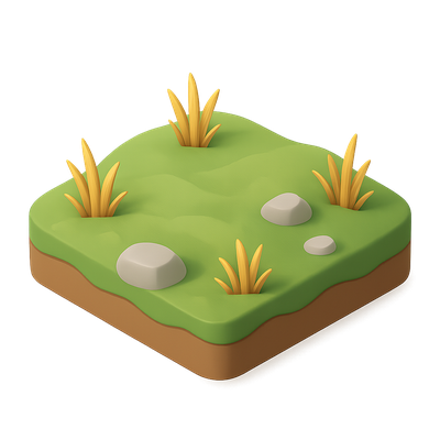 3D Isometric Steppe Icon with Grass and Stones