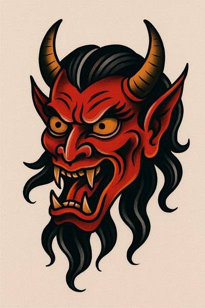 Bold and Vibrant Demon Illustration with Detailed Features