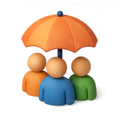 Stylized 3D Icon of Trio Under Umbrella