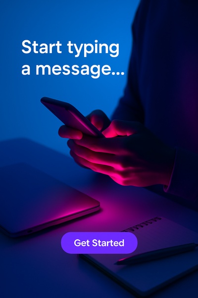 Person Texting with Neon Glow on Phone in Blue Background