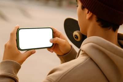Skateboarder Holding a Phone in Dynamic Shot