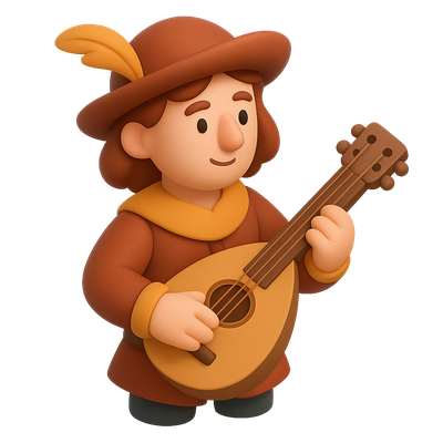 Charming 3D Troubadour Icon with Lute
