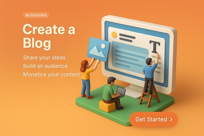 Colorful 3D Scene of Blogging Characters at Work