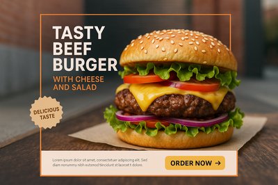 Delicious Tasty Beef Burger with Cheese and Salad